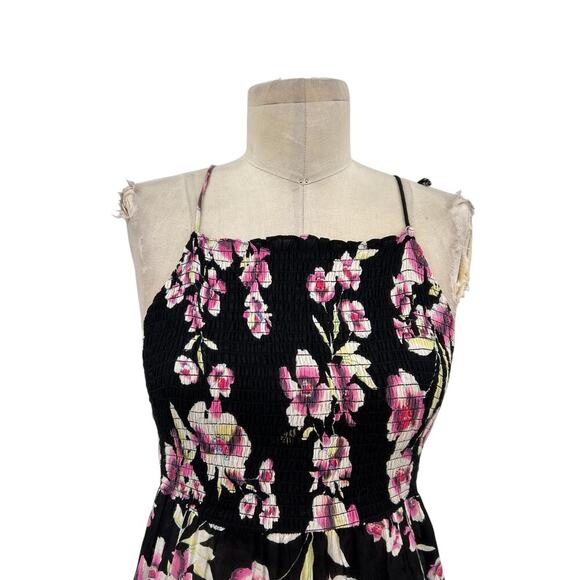 Free People Garden Party Maxi Dress Black Pink Floral Print Smocked Size XS - Picture 3 of 14